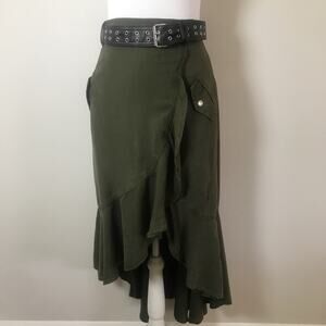 THE KOOPLES JEANS Khaki Olive Lyocell Ruffle Peplum Blouse Top 1 XS